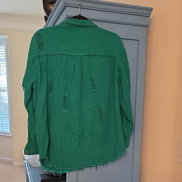 Green Distressed Button-Up Shirt - Picture 2 of 5